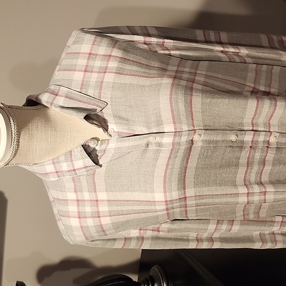 Banana Republic Dillion classic fit gray/white/pink plaid button up size L PTP22 - Picture 2 of 6